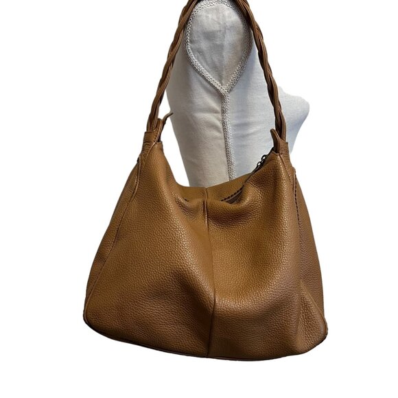 Plinio Visona Italy Classic Minimalist‎ Toffee Brown Pebble Leather Hobo Bag - Picture 2 of 11